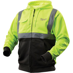 M Hi Vis Lime Black 2377 Thick Cotton Blend M12 Battery Powered Cordless Heated Zip Up Hoodie w Battery Fastenal